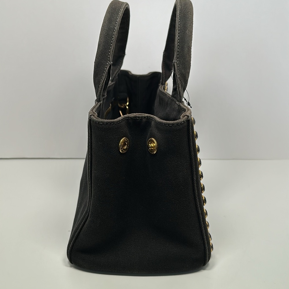 Authentic PRADA Canapa Bijoux Denim Tote/Crossbody- Black - Picture 6 of 17